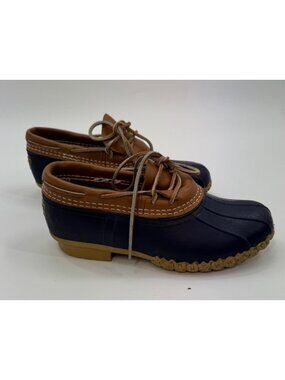 L.L.Bean Bean Boots Womens 8 Duck Boots Navy Brown Leather Lace Up